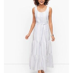Talbots Women's Striped‎ Linen Cotton Blend Maxi Dress Sleeveless Sz 2 Blue
